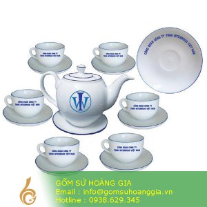 Bộ ấm chén kẻ viền xanh lục 02A 